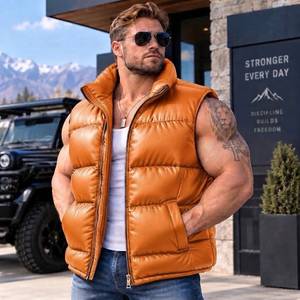 <b>Men's</b> Genuine Sheep <b>Leather</b> Breathable Windproof Puffer <b>Vest</b> | 100% Polyester Filling Autumn Use - Product Image 5