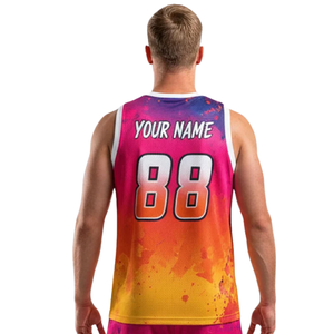 Conjunto de Uniforme de Baloncesto Gradient Splash para Hombre, Jersey sin Mangas con Cuello Redondo y Pantalones Cortos Holgados a Juego con Nombre del Equipo y Números de Jugador - Product Image 4