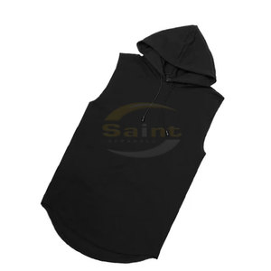 Training Private Label Manufacturer Men's Sleeveless Hooded Vest 100% Cotton Fleece Quick Dry Breathable Eco-Friendly Spring - Product Image 3