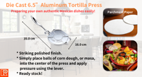 Kwang Hsieh - Machine à tortillas manuelle en aluminium moulé, finition argent brillant, pour camping en extérieur - Qualité alimentaire, écologique, lavage à la main uniquement, pour maïs