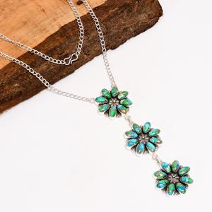 Collar Floral Turquesa Verde Hielo, Collar Boho de Plata Esterlina, Joyería Artesanal de 20 Pulgadas, Regalo para Mujer - Product Image 1
