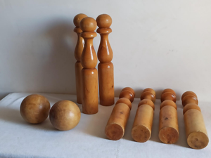 Handmade Polished Round Wooden <b>Bowling</b> Pins Natural Wood Indoor Outdoor Family Party Game - Product Image 1