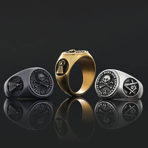 แหวนเมสัน BOJ รุ่น 020 แบบกำหนดเองได้ สำหรับทั้งชายและหญิง แหวนตราประทับฟรีเมสันส่วนบุคคล แหวนตราประทับมาสเตอร์เมสันเท็กซัส สไตล์ฮิปฮอป สีเงิน ราคาประหยัด - Product Image 1