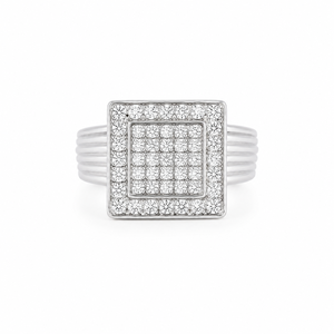 925 Sterling <b>Silver</b> Square Micro Pave Cubic Zirconia Signet <b>Ring</b> for <b>Men</b> Wedding Party High Polish Finish - Product Image 2