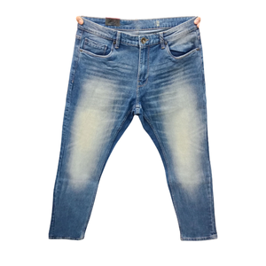 Jean en denim délavé coupe slim pour homme, jambe droite, taille mi-haute, décontracté, en coton, couleur unie, pour l'automne - Product Image 1