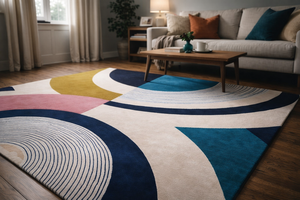 Tapis en laine tufté à la main, style Bauhaus, moderne du milieu du siècle, Memphis, géométrique coloré, abstrait, tapis de salon, tapis sur mesure OEM - Product Image 2