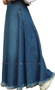 Jupe en jean plissée taille haute pour femme, coupe trapèze, longueur midi, délavée, unie, style streetwear décontracté - Product Image 3