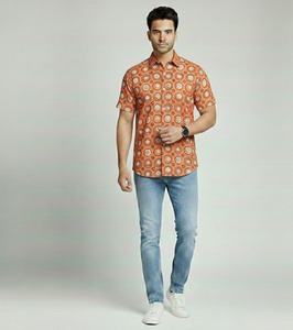 Camisa Formal Casual para Hombre de Alta Calidad, Personalizada, con Estampado Batik a Mano, 100% Algodón, Transpirable, Ecológica, con Cierre de un Solo Botón - Product Image 1