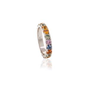 14K Solid Gold Multi Sapphire Eternity Band-<b>Resizable</b> Prong Set Wedding <b>Ring</b> - Product Image 3