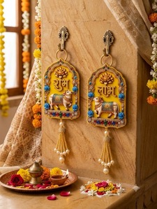Décoration murale artisanale 3D Pichwai Vache Shubh Labh en MDF – Ensemble traditionnel indien pour le festival Diwali, Mandir Pooja, mariage, anniversaire - Product Image 2