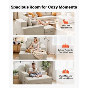 Chaise longue modulare da interno senza struttura da 44 pollici, poltrona da lettura oversize in velluto a coste con cuscini e braccioli - Product Image 6