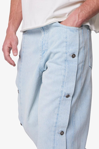 Jeans en denim personnalisés de haute qualité, bleu délavé, boutons, coupe large, streetwear, hip-hop, OEM ODM, coton, délavé à la pierre, pour hommes - Product Image 3