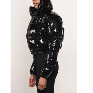 <b>Pink</b> Puffer <b>Jacket</b> Women Stand Collar Lantern Sleeve Short Thick <b>Waterproof</b> Zipper Closure Casual Winter Coat Solid Color - Product Image 6