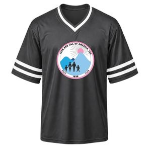 Camiseta Deportiva Gris con Escudo Bordado de Jack & Jill, Cuello en V, Manga Corta, Franja Blanca, Uniforme Deportivo para Equipo - Product Image 1