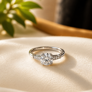 Anillo de Compromiso de Moissanita con Doble Punta, Corte Brillante Redondo, Chapado en Oro Amarillo, Anillo de Boda para Mujer - Product Image 5