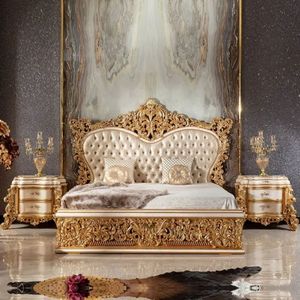 ชุดห้องนอนหรูหราสไตล์คลาสสิคสีงาช้างทองคำ ยี่ห้อ Honeyrose Hotel ลดราคาพิเศษ หัวเตียงหุ้มผ้าแบบ Tufted ทำจากไม้มะฮอกกานีแท้ สไตล์ยุโรป - Product Image 1