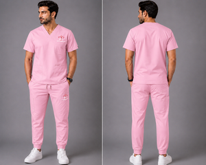 Ensemble de blouses médicales pour hommes, col en V rose, tissu tissé en coton et polyester, uniformes d'hôpital - Product Image 2