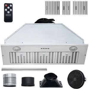 Cappa aspirante da incasso da cucina in acciaio inossidabile da 36 pollici, 800 CFM, 3 velocità, con controllo a pulsante, luci LED e filtro a deflettore - Product Image 5