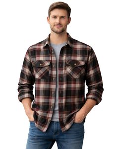 Chemise décontractée à carreaux marron et noir personnalisée pour homme, coupe ajustée, manches longues, boutonnée, en coton, élégante, qualité supérieure, vêtement tendance - Product Image 1