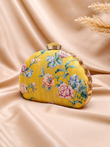 Yellow Floral Embroidery Party <b>Clutch</b> Elegant Evening Handbag for Women <b>Wedding</b> and Party Use - Product Image 2