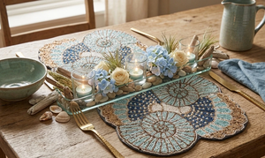 FAIZA CRAFT Manteles Individuales de Cuentas de Vidrio Bordadas a Mano, Azul Marrón, Decoración para el Hogar y Días Festivos, Accesorios de Comedor, Arte Coleccionable - Product Image 5
