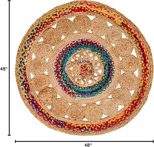 Alfombra Redonda de Yute con Patrón de Mandala Colorido, Ecológica, con Detalles Trenzados de Arcoíris, para Decoración Bohemia, Festiva o Rústica - Product Image 4