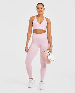 Conjuntos de 2 piezas OEM de alta demanda para mujer: Leggings esenciales en rosa pastel, lo último en moda, de cintura alta con cinturilla trasera en forma de V. - Product Image 3