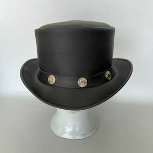Unisex <b>Black</b> Leather <b>Top</b> Hat with Gold Coin Band 56-58CM Casual <b>England</b> Style Adult Four Seasons - Product Image 1