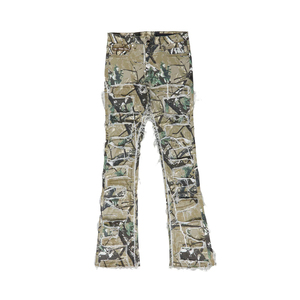 Jean évasé vintage personnalisé coupe slim élégant pour homme, style streetwear, avec patchs, hip-hop, effet usé - Product Image 2