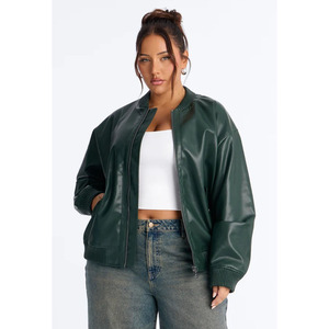 Veste bomber en similicuir PU surdimensionnée pour femme, mode automne, vente en gros personnalisée - Product Image 4