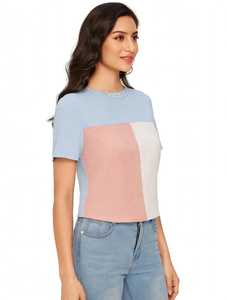 Oneten Apparel <b>Women</b> Color Block Short Sleeve Crew Neck 100% Cotton <b>Loose</b> Fit Anti-Pilling T <b>Shirt</b> Summer Casual Top - Product Image 3