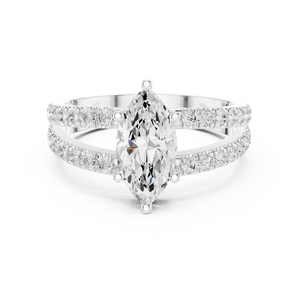 Luxury Marquise Cut Diamond Engagement <b>Ring</b> Double Band <b>Split</b> Shank Pave Setting 14K 18K Gold Custom Jewelry - Product Image 3