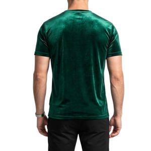 เสื้อยืดกำมะหยี่สีเขียวป่าเสื้อยืดแขนสั้นผ้ากำมะหยี่เนื้อเรียบสำหรับผู้ชายเสื้อคอลูกเรือแบบเรียบง่ายระบายอากาศได้เสื้อแฟชั่นฤดูร้อน - Product Image 2