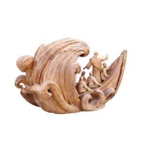 Escultura Artesanal de Jesús y los Discípulos en la Barca, Barco de Noé, Decoración Religiosa de Madera Hecha a Mano para el Hogar, Artesanía Cristiana con Grabados - Product Image 4
