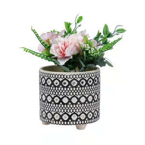 Vase à fleurs de luxe en os incrusté, fait main, motif géométrique noir et blanc, pot en céramique pour la décoration moderne du salon et de l'hôtel - Product Image 1