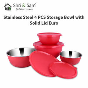 Euro Style 4 PCS Stainless Steel Storage <b>Bowls</b> <b>with</b> Solid <b>Lid</b> for Food Container Storage - Product Image 3