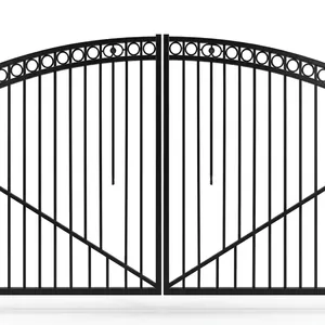 Puerta Doble Moderna de Hierro con Arco Superior Pintada en Negro, Puerta de Metal para Entrada de Vehículos - Product Image 2