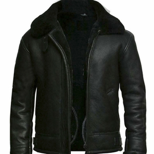 Brown <b>Sheepskin</b> Men's Genuine Leather Breathable Streetwear Moto <b>Jacket</b> Polyester Lining Windproof Winter Biker Coat Regular Fit - Product Image 3