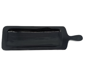 Premium Quality <b>Black</b> Acacia Wood Serving <b>Tray</b> with Handle – Rectangular Wooden Platter for Fruit, Food & Home Dining Tabletop - Product Image 1