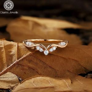 Charm_Jewells Rose Gold Moissanite Engagement <b>Ring</b> Round Brilliant Cut Flower Design Prong Setting Women's Romantic Style - Product Image 5