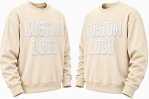 เสื้อสเวตเชิ้ตคอกลมสีเบจสำหรับผู้ชาย  โลโก้ตัวอักษรประดับเพชรด้านหน้า  ทรงลำลอง  ใส่สบาย  ผ้าถักเฟรนช์เทอร์รี่ 100% สำหรับฤดูใบไม้ร่วง - Product Image 3