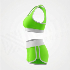 Women's 2 Piece Sports Set Green Solid High Waist Shorts and Racerback Crop Top Quick Dry Knitted Activewear Spring Summer Wear - Product Image 3