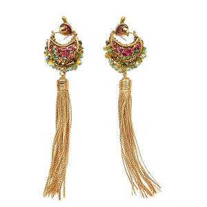 Peacock Pearl Gold Plated Stud Jhumkis-Ethnic Vintage Tassel Earrings for Wedding and Party - Product Image 2
