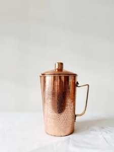 Lidded Pure Copper Water Jug Handcrafted Metal <b>Beverage</b> <b>Dispenser</b> Server Table Drinkware Pot - Product Image 5