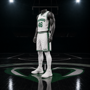 KhumBro Basketball Jersey Set Men White Green Sublimated V-Neck Tank Top Shorts Breathable Mesh <b>Athletic</b> Uniform Adult - Product Image 3