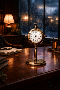 Antique Inspired Brass Pedestal <b>Clock</b> Vintage Desktop Timepiece <b>Retro</b> Office Table Decor - Product Image 4