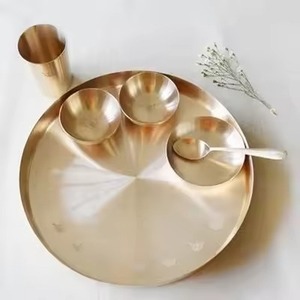 Service de table en laiton pour hôtel, ensemble de dîner traditionnel indien Thali, assiette, bol, cuillère, tasse, vaisselle en gros pour restaurant - Product Image 6