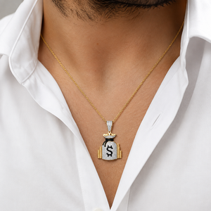 Pendentif Sac d'Argent Hip Hop de Luxe en Moissanite Plaqué Or Rose, Charme Unisexe pour Mariage et Usage Quotidien - Product Image 4