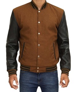 Blouson universitaire Hustle Kids en denim vintage rouge et beige avec patch lettre K brodé, coupe classique pour homme, idéal pour le skatepark, collection automne - Product Image 5