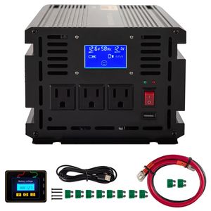 Inverter di Potenza a Onda Sinusoidale Modificata 2500W, Convertitore Auto da DC 12V a AC 120V con Display LCD, Telecomando e LED per Inverter Solari - Product Image 1